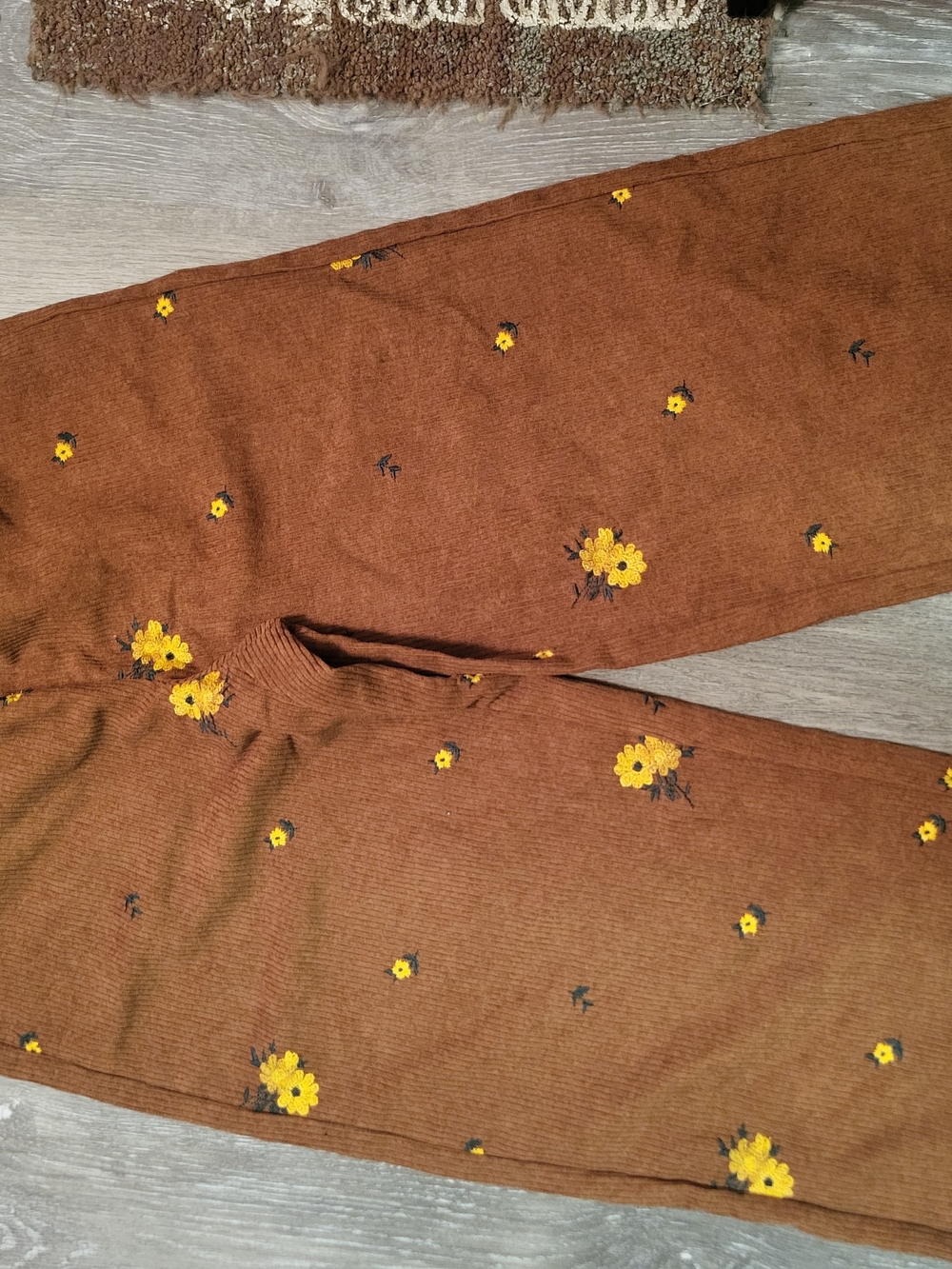 Friful Flower Print Corduroy Pull On Comfort Pants Size Medium